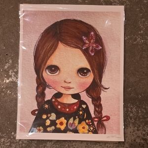 Whimsical Girl Art Print with Floral Dress